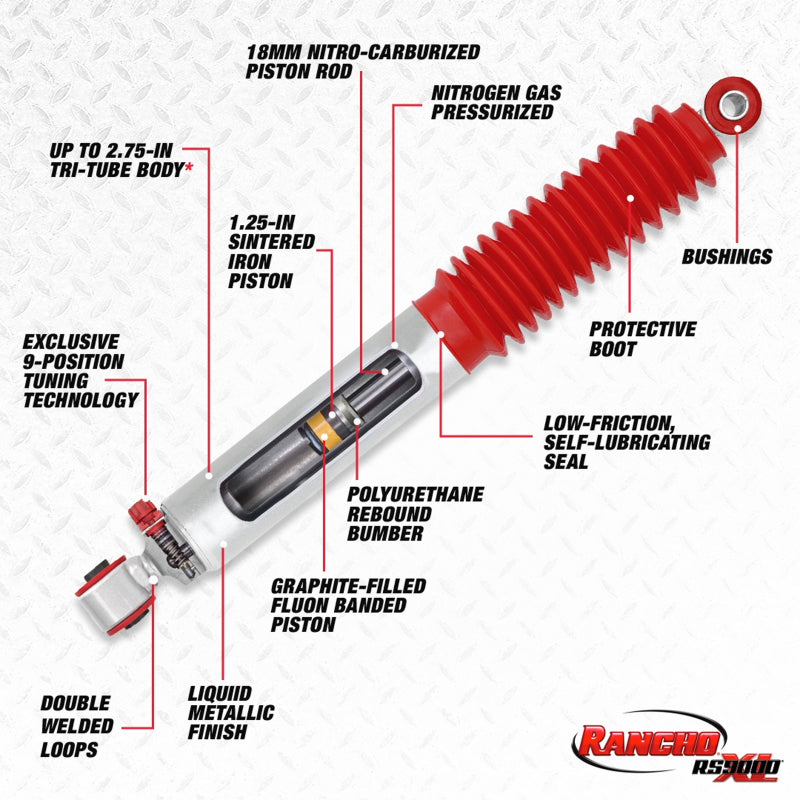 Rancho RS9000XL Shock (FRONT): Dodge Ram 1500 (94-01) / Ram 2500 / 3500 (13-24)