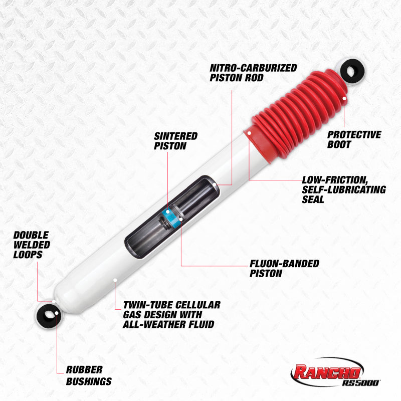 Rancho RS5000 Front Steering Stabilizer (FRONT): Jeep Grand Cherokee (93-98) / Wrangler (07-18)