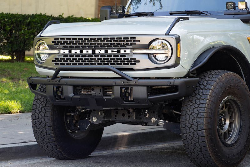 DV8 Factory Steel Front Bumper Relocation License Bracket - 2021+ Ford Bronco Exterior Styling offroad accessory | Iron Ridge Offroad