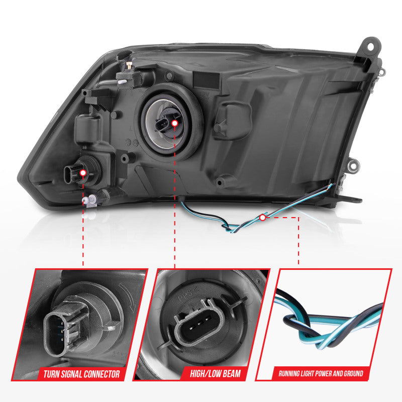 ANZO Crystal Headlights w/ Light Bar (Black): Dodge Ram 2009 - 2018 (1500, 2500, 3500)