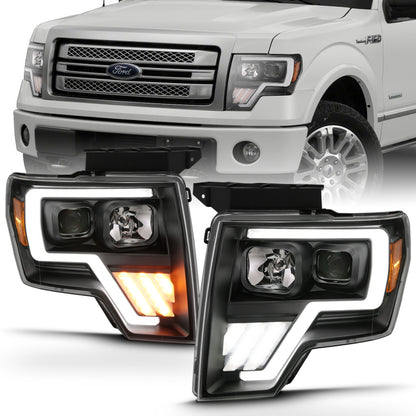 ANZO Projector Headlight Set w/Halo w/Switchback G4 Black w/Amber | Ford F-150 (09-13) (111469)