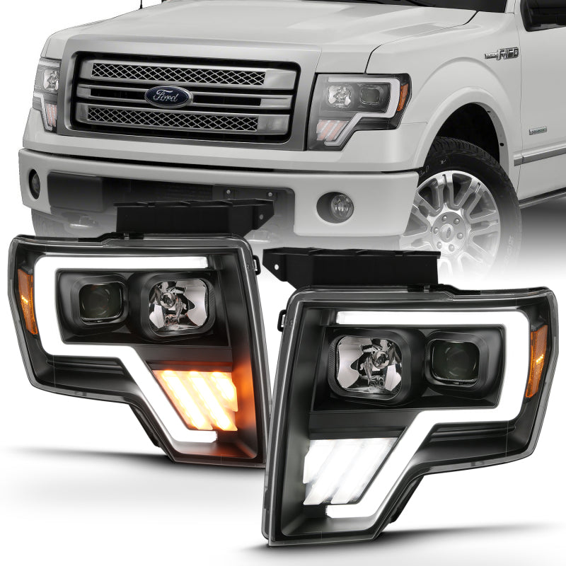 ANZO Projector Headlight Set w/Halo w/Switchback G4 Black w/Amber | Ford F-150 (09-13) (111469)