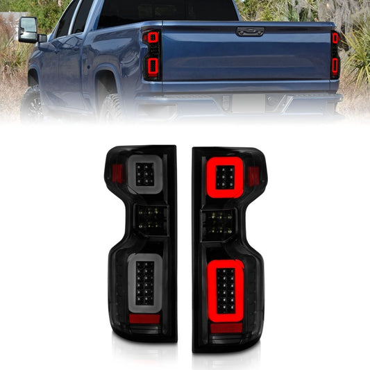ANZO LED Tail Light Assembly Black Housing Smoke Lens | Chevy Silverado 19-21 (311418)