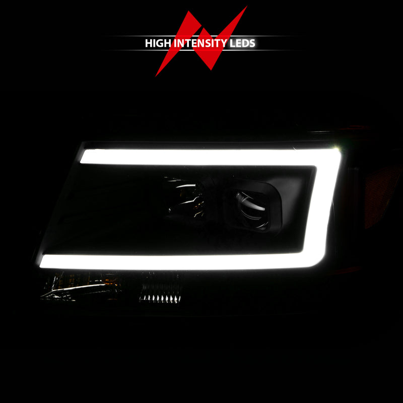 ANZO Projector Headlight Set w/ Light Bar Black Housing | Ford F-150 (04-08) (111541)