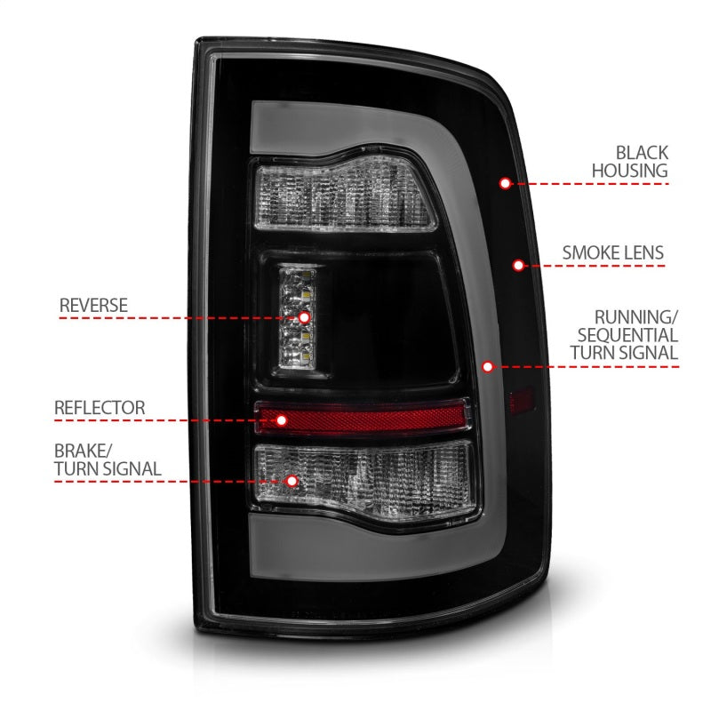 ANZO Sequential LED Taillights w/Switchback (Smoke): Dodge Ram 2009 - 2018 (1500, 2500, 3500)