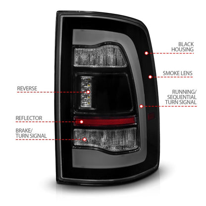 ANZO Sequential LED Taillights w/Switchback (Smoke): Dodge Ram 2009 - 2018 (1500, 2500, 3500)