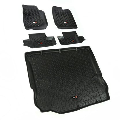 Rugged Ridge All Terrain Floor Liner Kit (F&R & Cargo): Fits Jeep Wrangler (07-18) - Black