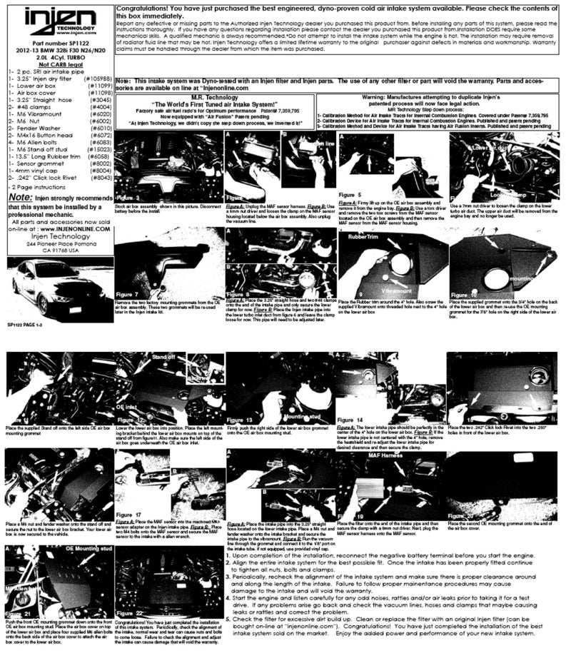 Injen Cold Air Intake | BMW 2 Series F30 / F31 / F34 / 3 Series F30 / F31 / F34 (12-16) (SP1122WB)