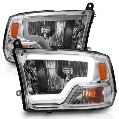 ANZO Crystal Headlights w/ Light Bar (Chrome): Dodge Ram 2009 - 2018 (1500, 2500, 3500)
