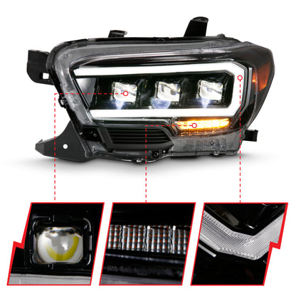 ANZO LED Projector Headlight Plank Style Black w/ Amber | Toyota Tacoma (16-18) (111496)