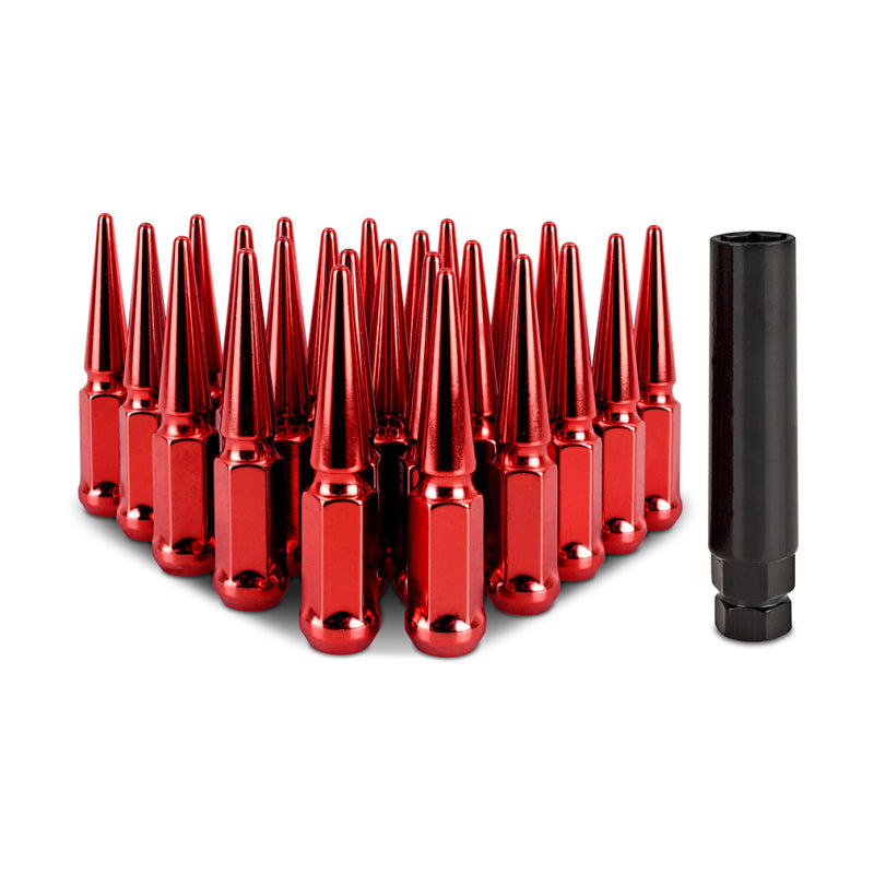 Mishimoto Steel Spiked Lug Nuts | Ford Ranger / Bronco (19-26) M12x1.5 24pc Set Red (MMLG-SP1215-24RD)