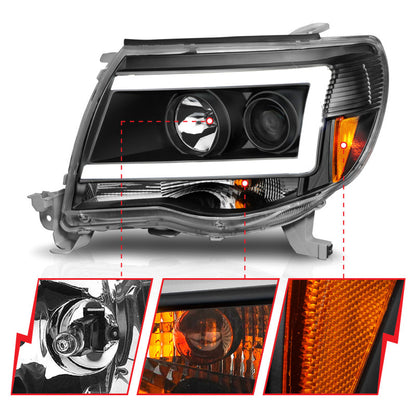 ANZO Projector Headlight Set w/ C Light Bar | Toyota Tacoma (05-11) (111517)