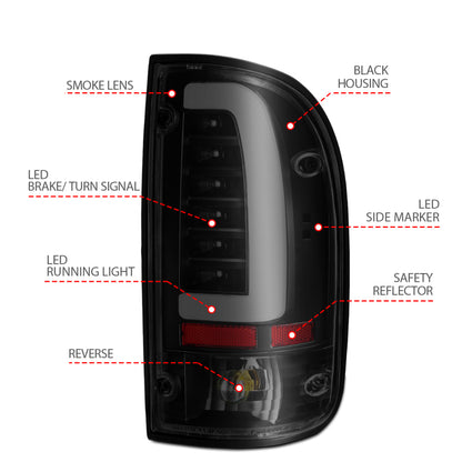 ANZO LED Tail Light Assembly Black Housing Smoke Lens Pair | Toyota Tacoma (95-00) (311354)