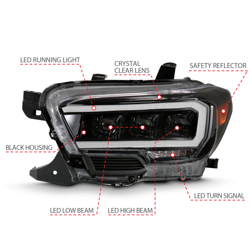 ANZO LED Projector Headlight Plank Style Black w/ Amber | Toyota Tacoma (16-18) (111496)