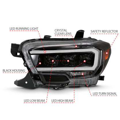 ANZO LED Projector Headlight Plank Style Black w/ Amber | Toyota Tacoma (16-18) (111496)