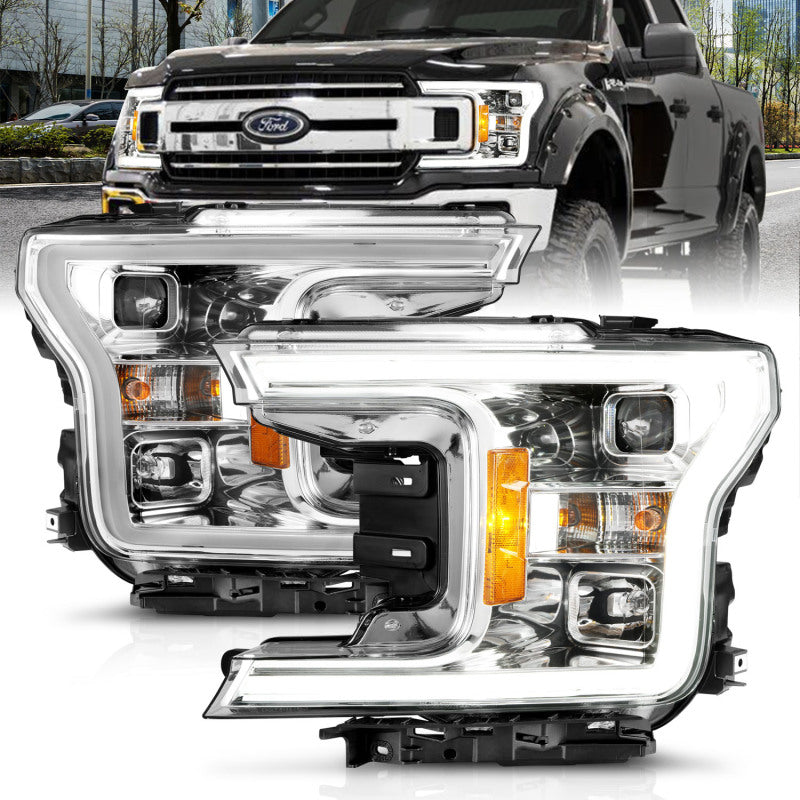 ANZO Projector Headlights w/ Plank Style Switchback Chrome w/ Amber | Ford F-150 (18-19) (111399)