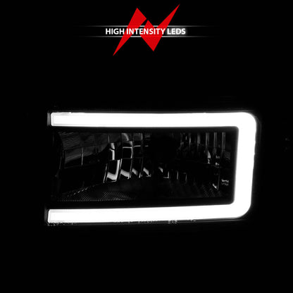 ANZO Crystal Headlights w/ Light Bar (Black): Dodge Ram 1994 - 2002 (1500, 2500, 3500)