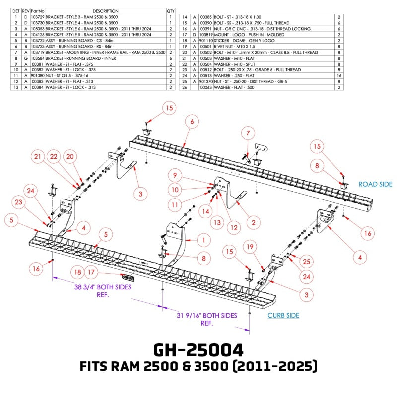 GEN-Y Hitch 11-24 Ram 2500/3500 Crew Cab Running Boards | Ram 2500 (19-25) / 2500 (11-18) / 3500 (19-25) / 3500 (11-18) (GH-25004)