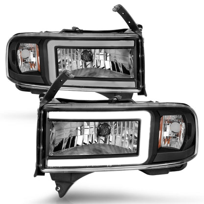 ANZO Crystal Headlights w/ Light Bar (Black): Dodge Ram 1994 - 2002 (1500, 2500, 3500)