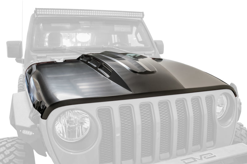DV8 Offroad Primer Black Heat Dispersion Hood: Jeep Wrangler (18-21) / Gladiator (20-21)