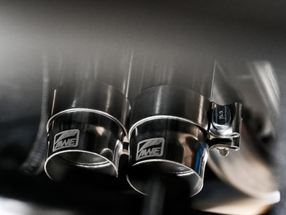 AWE 16-22 Dual Chrome Silver Tips Catback Exhaust w/ BashGuard | Toyota Tacoma (16-19 / 20-23)