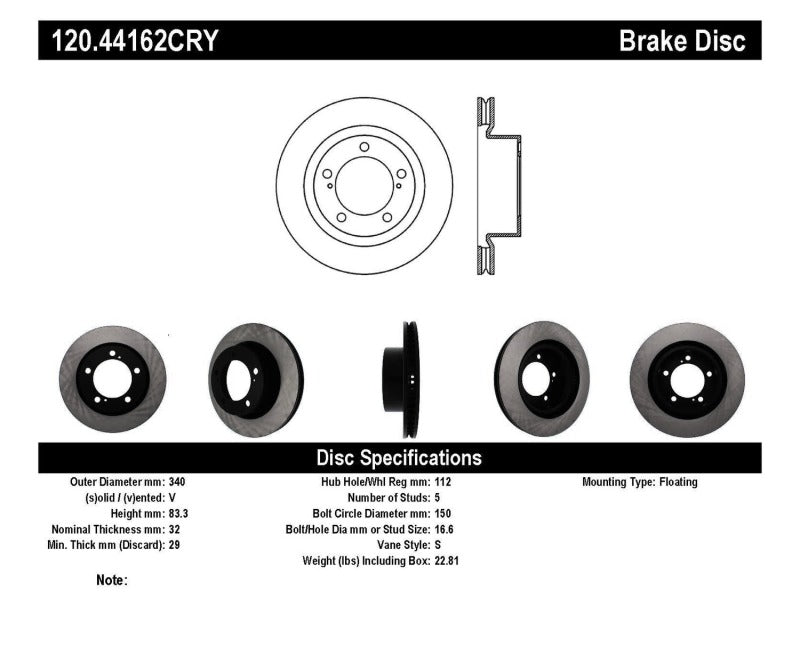 Stoptech Cryo-Treated Disc Brake Rotor | Land Cruiser / LX570 (08-21) (120.44162CRY)