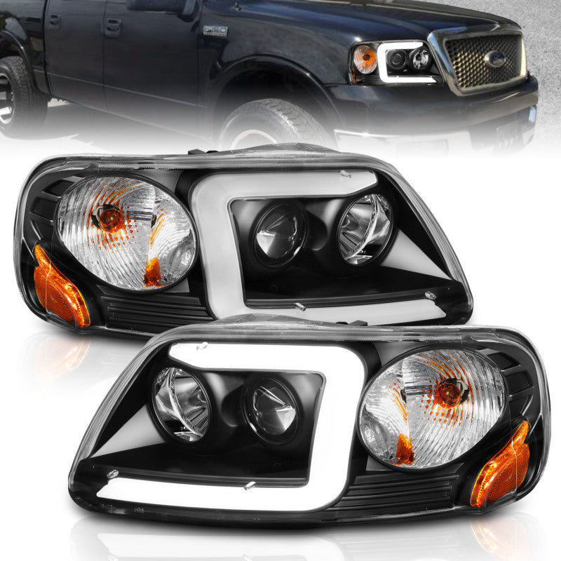 ANZO Black Projector Headlight Set w/ Light Bar | Ford Expedition (97-02) / F-150 (97-03) (111503)