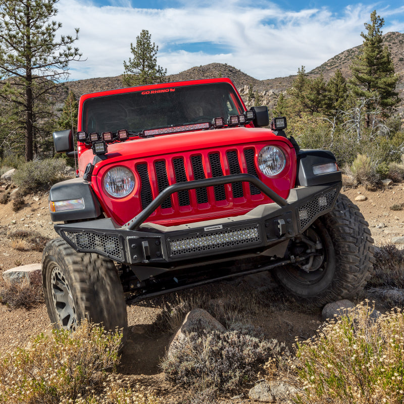 Go Rhino Rockline Full Width Front Bumper w/ Overrider (FRONT): Jeep Wrangler / Gladiator (07-26)