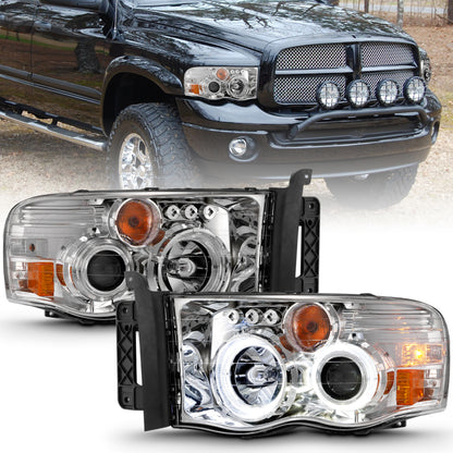 ANZO Projector Headlights w/ Halo (Chrome): Dodge Ram 1500 2002 - 2005