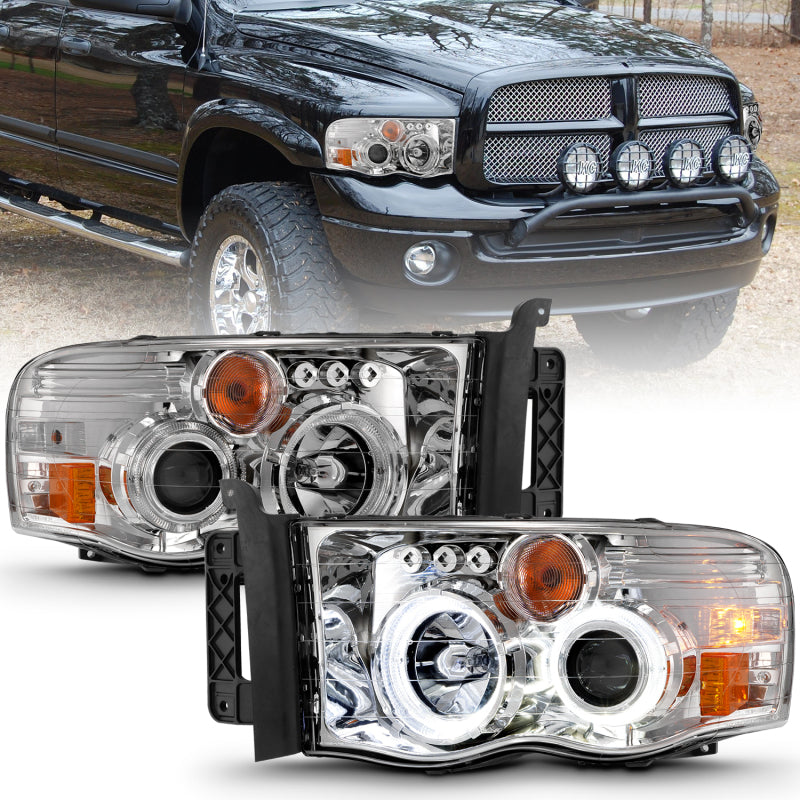 ANZO Projector Headlights w/ Halo (Chrome): Dodge Ram 1500 2002 - 2005