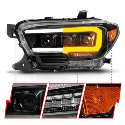 ANZO LED Projector Headlight w/ Light Bar & Sequential Turn | Toyota Tacoma (16-23) (111563)