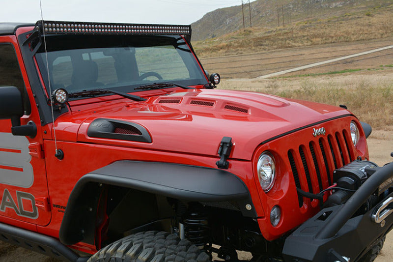 DV8 Offroad Metal Heat Dispersion Hood: Jeep Wrangler JK 2007-2018 w/ Primer Black