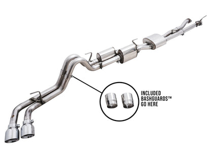 AWE 16-22 Dual Chrome Silver Tips Catback Exhaust w/ BashGuard | Toyota Tacoma (16-19 / 20-23)