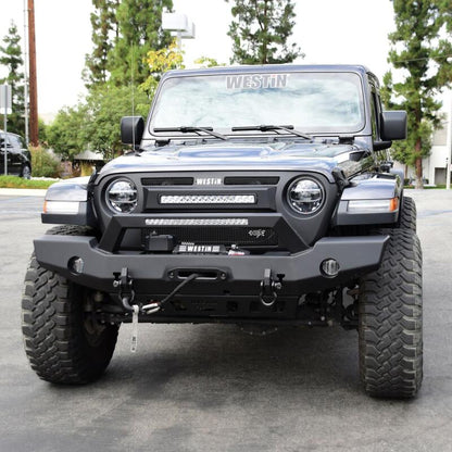 Westin Textured Black Full Width Front Bumper w/ LED Light Bar Mount: Jeep Wrangler (18-24) / Gladiator (20-24)