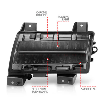 ANZO LED Fender Lights Sequential Signals (F&R): Jeep Wrangler JL Sport 2018-2024 w/ Chrome Smoke - Smoke