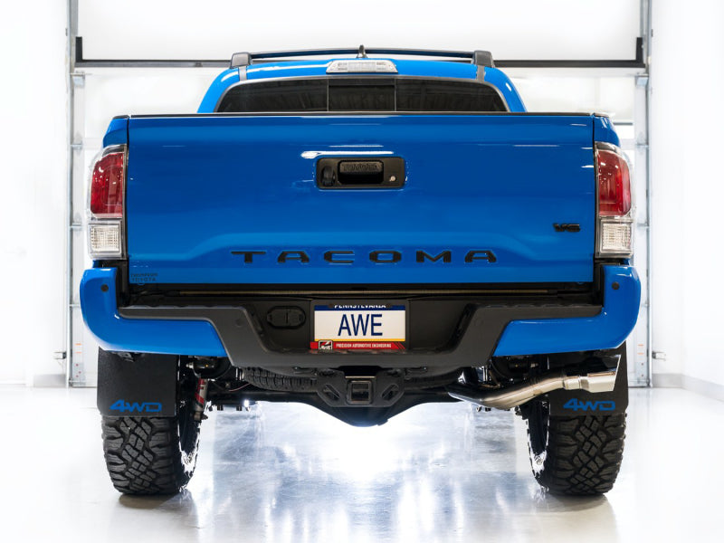 AWE 16-22 Dual Chrome Silver Tips Catback Exhaust w/ BashGuard | Toyota Tacoma (16-19 / 20-23)