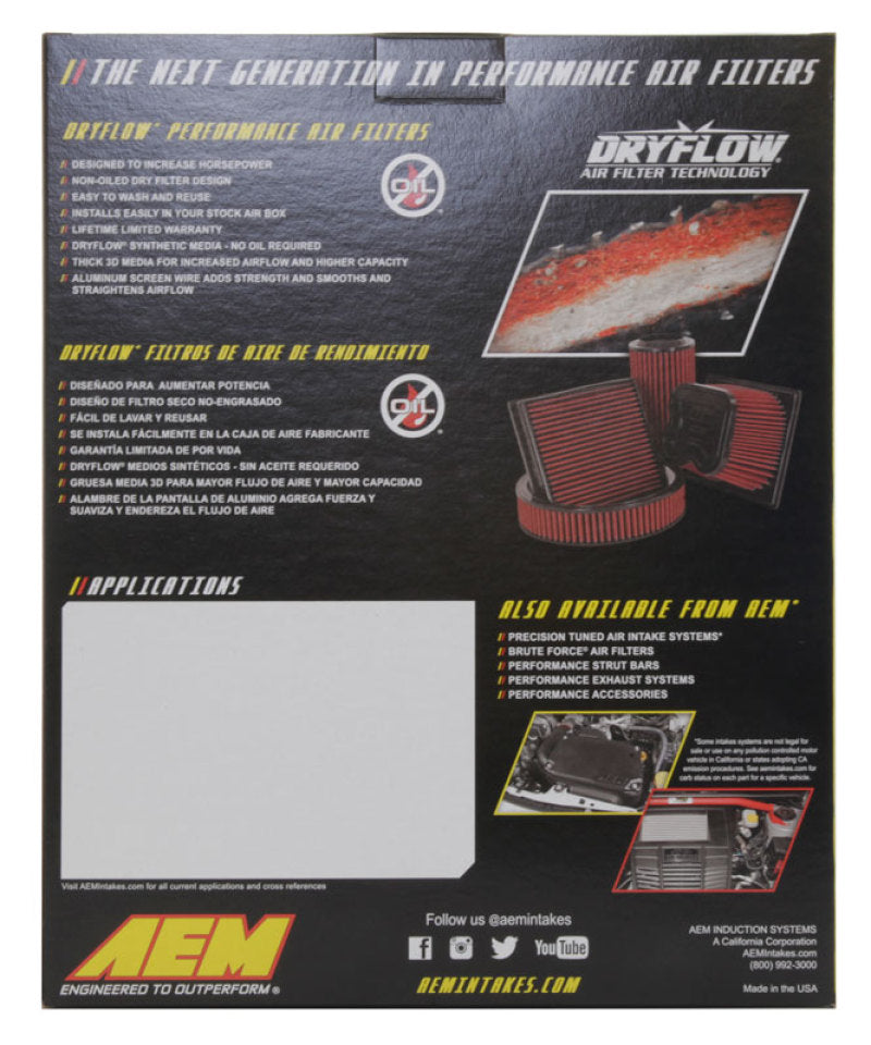 AEM 15-18 Ford Everest L5-3.2L DSL DryFlow Air Filter | Ford Ranger (19-26) (28-30086)