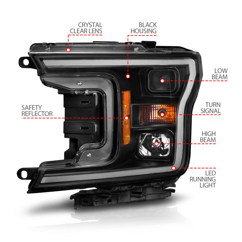 ANZO Projector Headlight Set w/ Plank Style Switchback Black Housing | Ford F-150 (18-20) (111509)