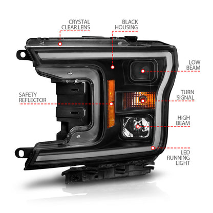 ANZO Projector Headlight Set w/ Plank Style Switchback Black Housing | Ford F-150 (18-20) (111509)