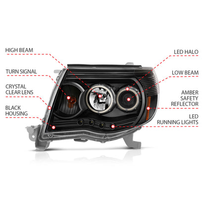 ANZO Projector Headlight Set w/ Halo Black | Toyota Tacoma (05-11) (121282)