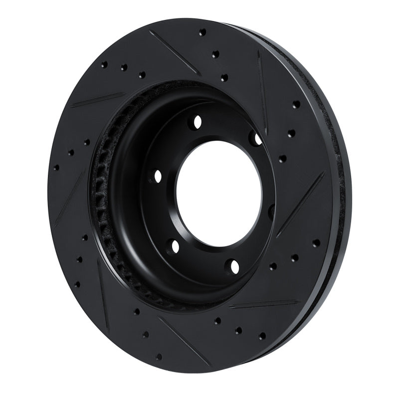R1 Concepts 19-25mm Front Left Drilled & Slotted Black Brake Rotor | Ford Bronco (19-26) / Ranger (19-26) (ECB-54275L)