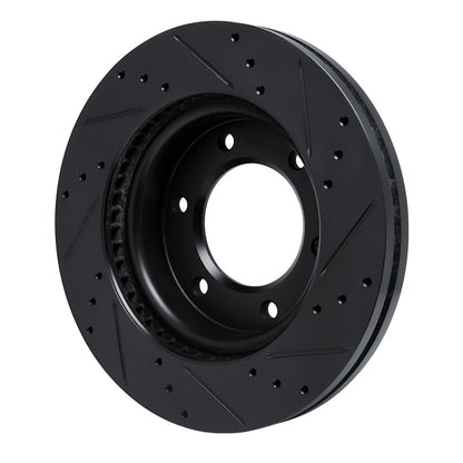 R1 Concepts 19-25mm Front Left Drilled & Slotted Black Brake Rotor | Ford Bronco (19-26) / Ranger (19-26) (ECB-54275L)