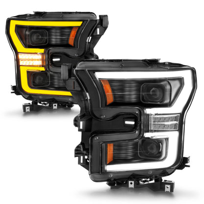 ANZO LED Projector Headlight Set w/ Light Bar Switchback Black Housing | Ford F-150 (15-17) (111547)