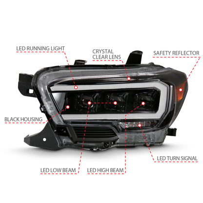 ANZO LED Projector Headlight Plank Style Black w/ Amber | Toyota Tacoma (16-18) (111496)