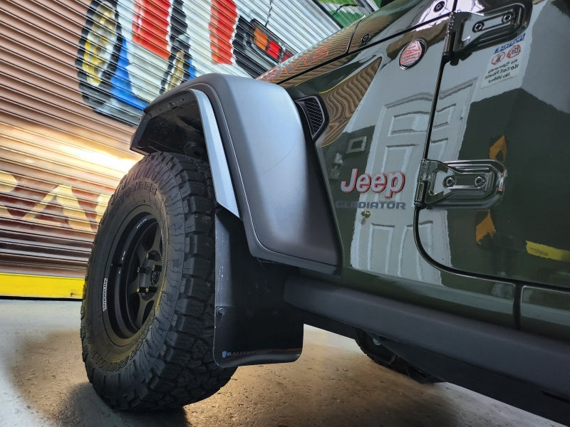 Rally Armor Black Mud Flap: Jeep Gladiator 2020-2024 w/ Metallic Black Logo