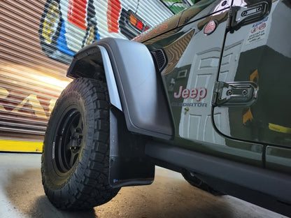 Rally Armor Black Mud Flap: Jeep Gladiator 2020-2024 w/ Metallic Black Logo