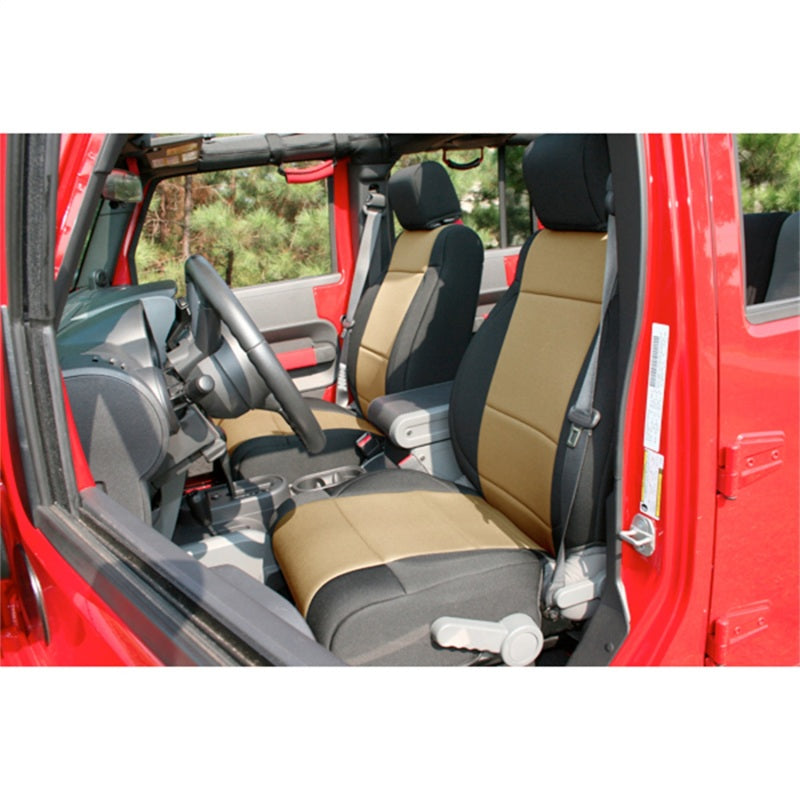 Rugged Ridge Neoprene Front Seat Covers: Fits Most Jeep Wrangler Models (2007-2018) - Tan/Black