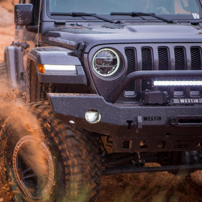 Westin Textured Black Full Width Front Bumper w/ Bull Bar: Jeep Gladiator (20-24) / Wrangler (18-24)