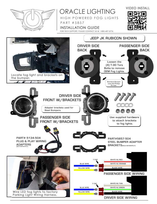 ORACLE Lighting LED Fog Light Adapter Brackets: Jeep Gladiator / Wrangler / Wrangler JK (13-24)