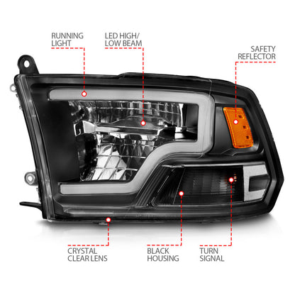 ANZO Full LED Square Projector Headlights (Chrome/Black Amber): Dodge Ram 1500 2009 - 2018